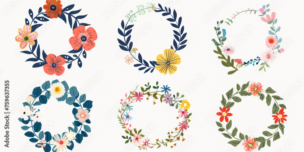 Floral Frame Collection. Set of cute retro hand drawn flowers arranged un a shape of the wreath. Floral Frame Collection. Set of cute retro hand drawn flowers arranged un a shape of the wreath.