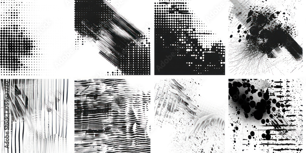 Obraz premium Grunge halftone drawing textures set.