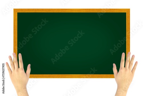 hand holding green blackboard isolated Premium PSD