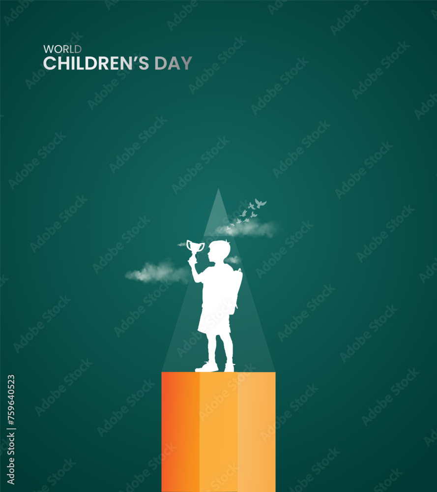 Obraz premium World Children's Day. Children's Day creative design for banner poster, child, pencil 3D Illustration.