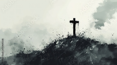 a black cross on top of a hill