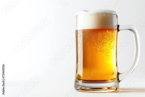 Mug of light beer with foam isolated on white background with space for text, inscriptions or logo