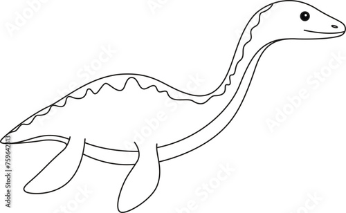 Plesiosaurus coloring page. Cute flat dinosaur isolated on white background
