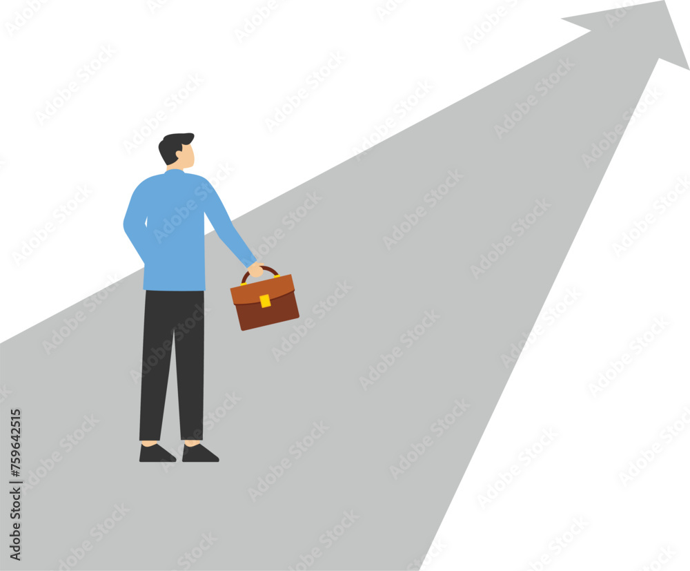Concept Finding goals, challenges to define business targets concept, motivation to achieve goals, existential crisis to find meaning in life, confused businessman pointing arrow to future goals. Concept Finding goals, challenges to define business targets concept, motivation to achieve goals, existential crisis to find meaning in life, confused businessman pointing arrow to future goals.