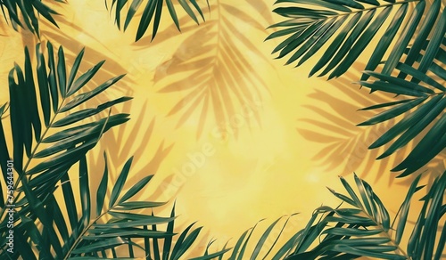 palm leaves on yellow background