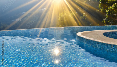 Clear water surface in swimming pool with ripples. Summer blue wallpaper.