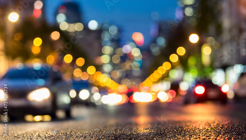 Abstract blurred city lights. Night traffic bokeh. Car headlights. © hardvicore