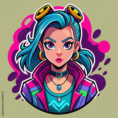 Sticker featuring a stylish girl with bold, graffiti-inspired accessories, exuding attitude and personality, ideal for adding edge to t-shirt designs