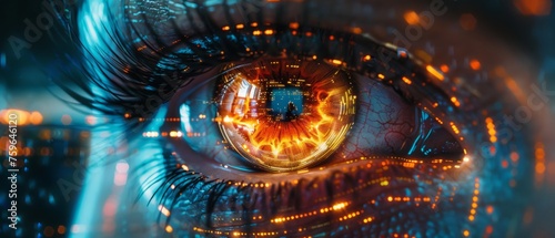 Cybernetic eye macro shot. Futuristic human.