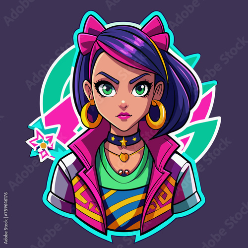 Sticker featuring a stylish girl with bold  graffiti-inspired accessories  exuding attitude and personality  ideal for adding edge to t-shirt designs