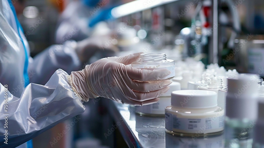 Obraz premium Quality Control in Cosmetics Manufacturing. Generative ai