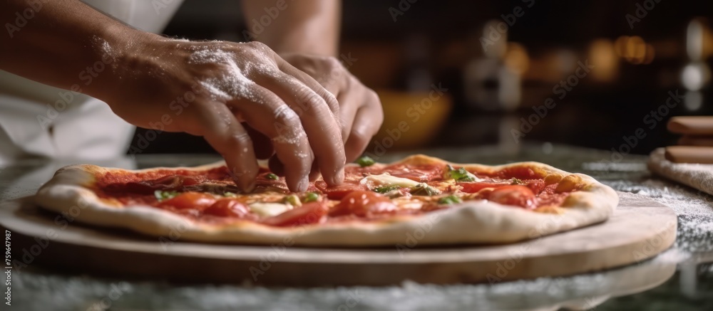 a chef makes or prepares margherita pizza