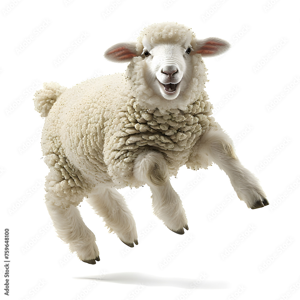 Obraz premium Happy sheep jumping in a rural setting, expressing joy and freedom. Suitable for farm-related content or celebrations.