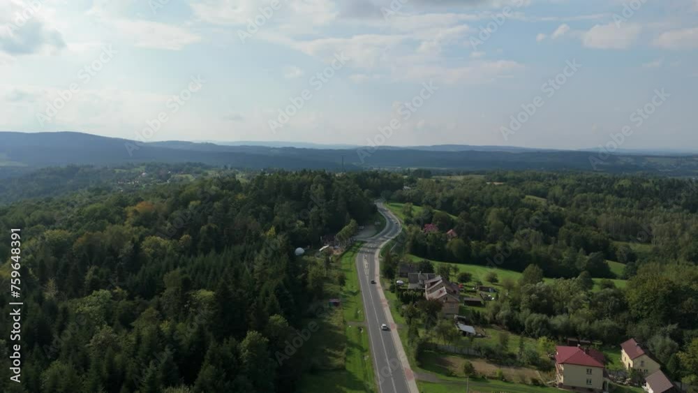 Beautiful Landscape Road Mountains Lesko Aerial View Poland Beautiful Landscape Road Mountains Lesko Aerial View Poland