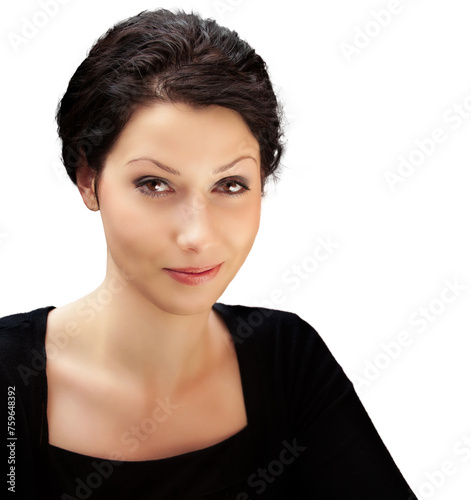 Young Black Dressed Woman wihth Captivating Eyes Looking at Camera