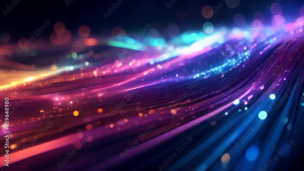  Vibrant digital abstract with colorful streaks and bokeh lights