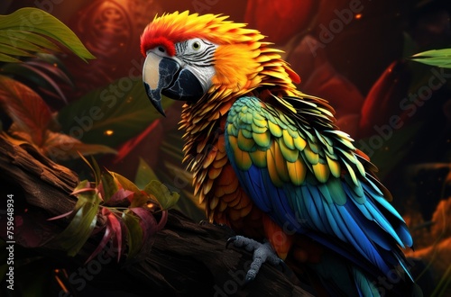 a colorful parrot is sitting on top of a leaf,