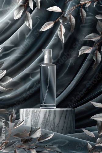 Transparent, realistic cosmetic spray bottle on a clean background, showcasin...