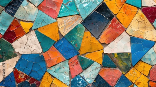 Abstract wallpaper featuring intricate colorful tile patterns up close