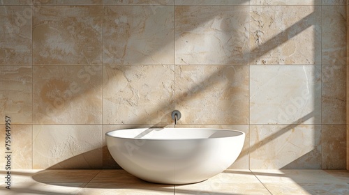 An unoccupied white vanity counter featuring a ceramic washbasin and a modern...