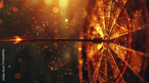 A dart hitting a target with an arrow against a blurred bokeh background