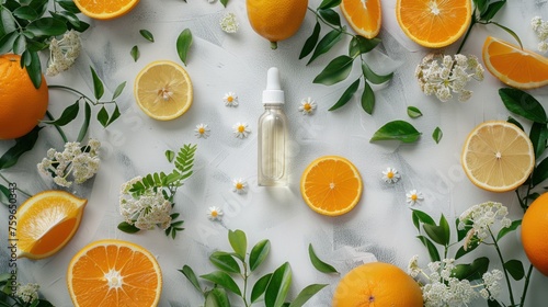 Citrus essential oil, vitamin C anti-aging serum, beauty care, or aromatherapy