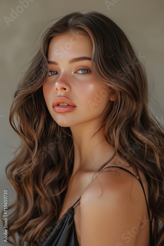 A Beauty Model Woman with an Elegant Hairstyle