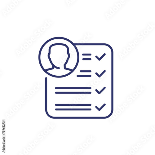 job qualification line icon, man and checklist