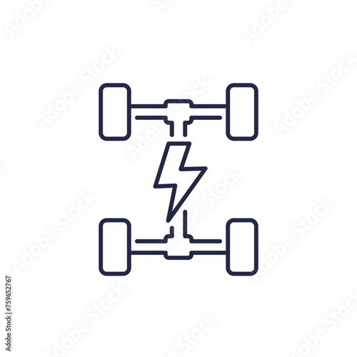 Electric chassis icon, EV car platform line vector
