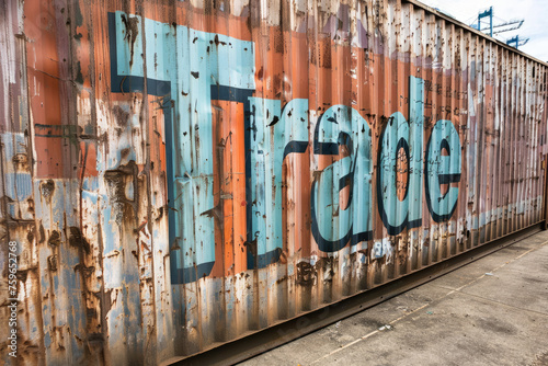 The word Trade on the side of a global shipping container. Business and trade concept