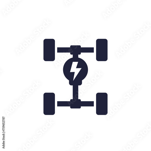 Electric car chassis icon, EV platform pictogram on white