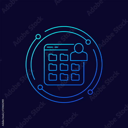 User files icon, personal data in folders, linear design