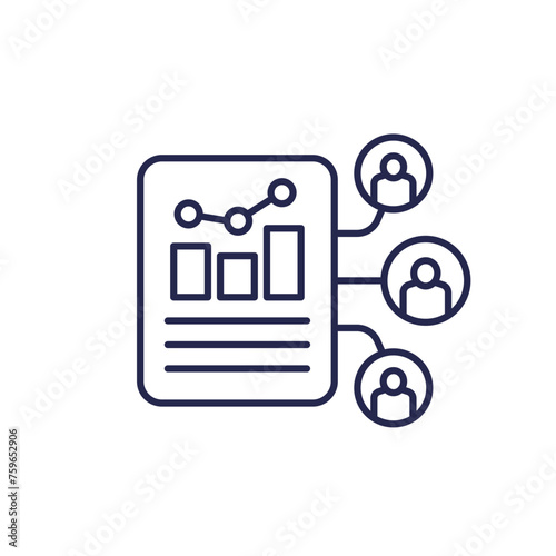 user metrics icon, collecting data line vector