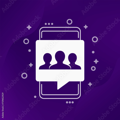 Users vector icon with a smart phone