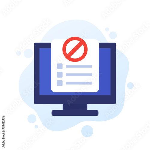 blacklist icon with computer, flat vector design