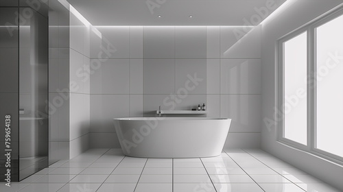 Frontal view of a modern bathroom with empty walls