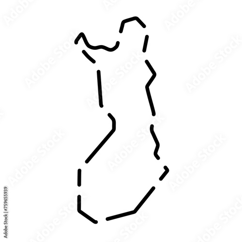 Finland country simplified map. Black broken outline contour on white background. Simple vector icon