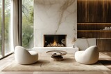 Designer living room details with fireplace and marble details. Elegant living room details, 3d render