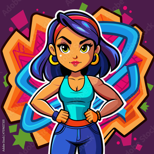 Sticker featuring a stylish girl striking a confident pose against a backdrop of vibrant graffiti  adding urban flair to t-shirt designs