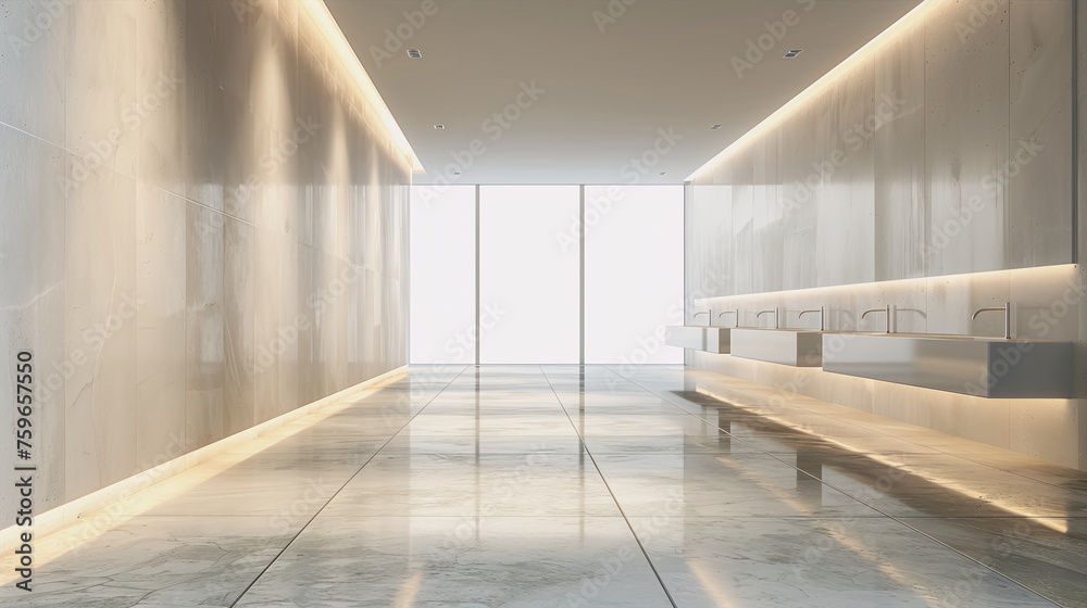 Obraz premium frontal view of a modern restroom with empty walls