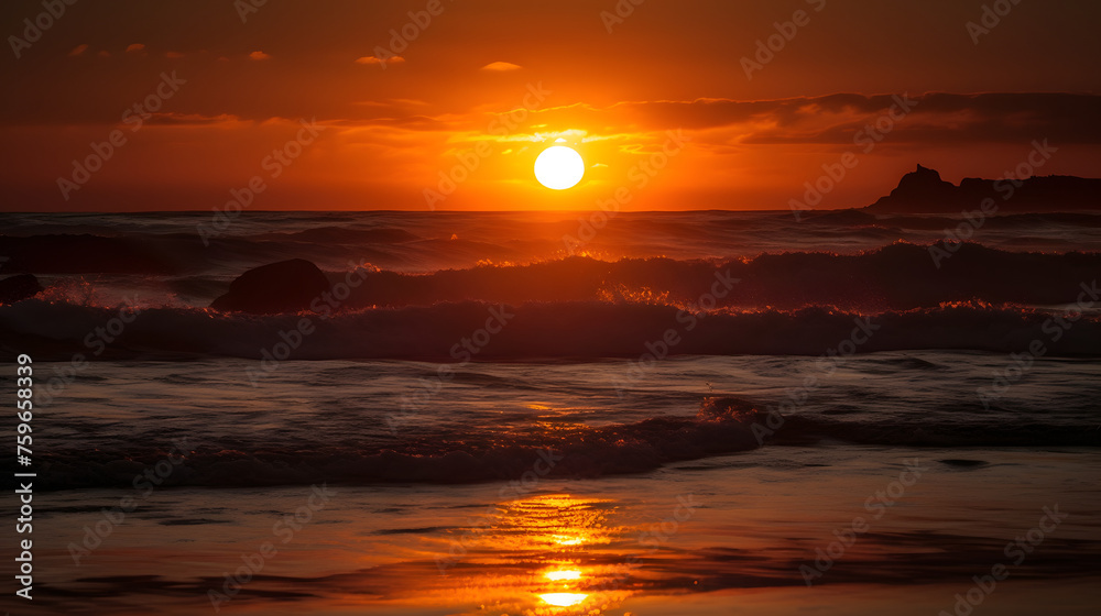 sunset over a restless sea