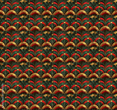 Colorful Art Deco seamless repeating pattern. 