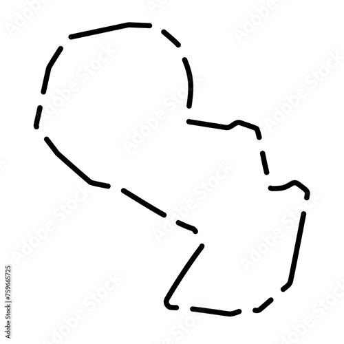 Paraguay country simplified map. Black broken outline contour on white background. Simple vector icon