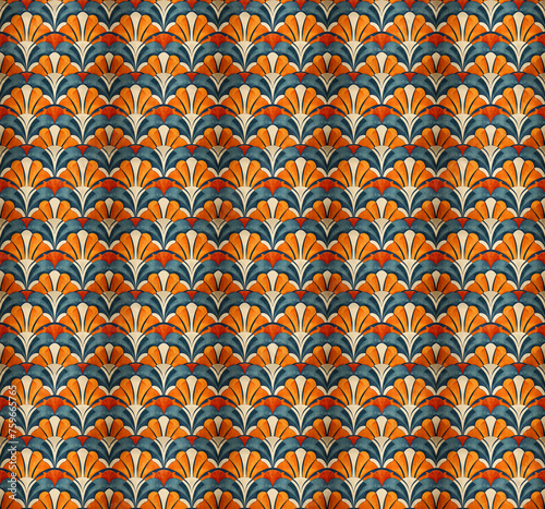 Colorful Art Deco seamless repeating pattern. 