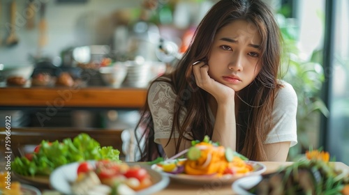 Dieting healthy young woman  having temptation hungry of food