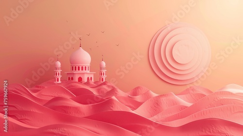 abstract minimalist background with mosque for Ramadan card with copy space