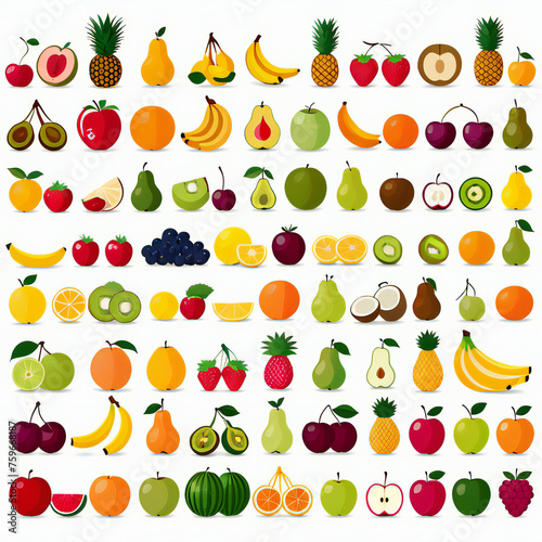 fruits vector Sets with white isolated background Generative AI