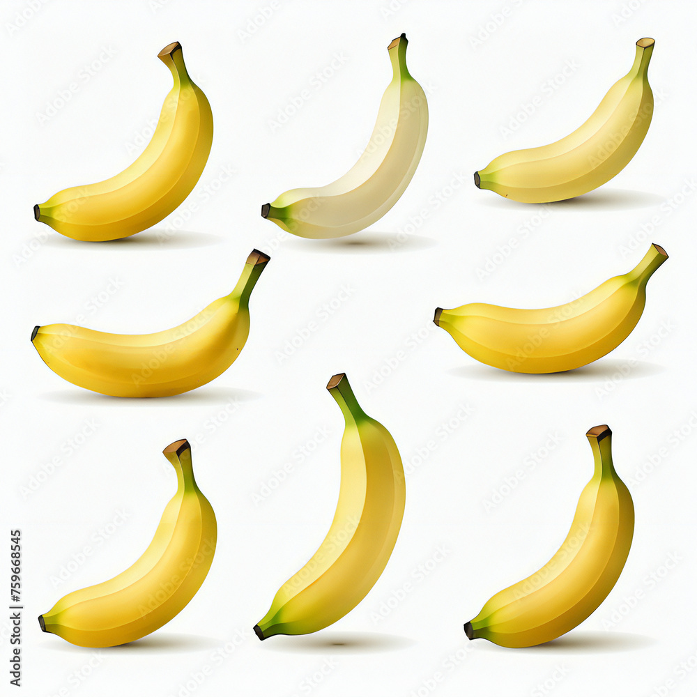 Set of bananas isolated on white Generative AI