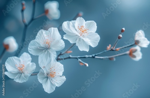 white flowers on the background on this blue backdrop