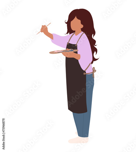  Cartoon flat Woman artist, painting, art classes teacher, master klass